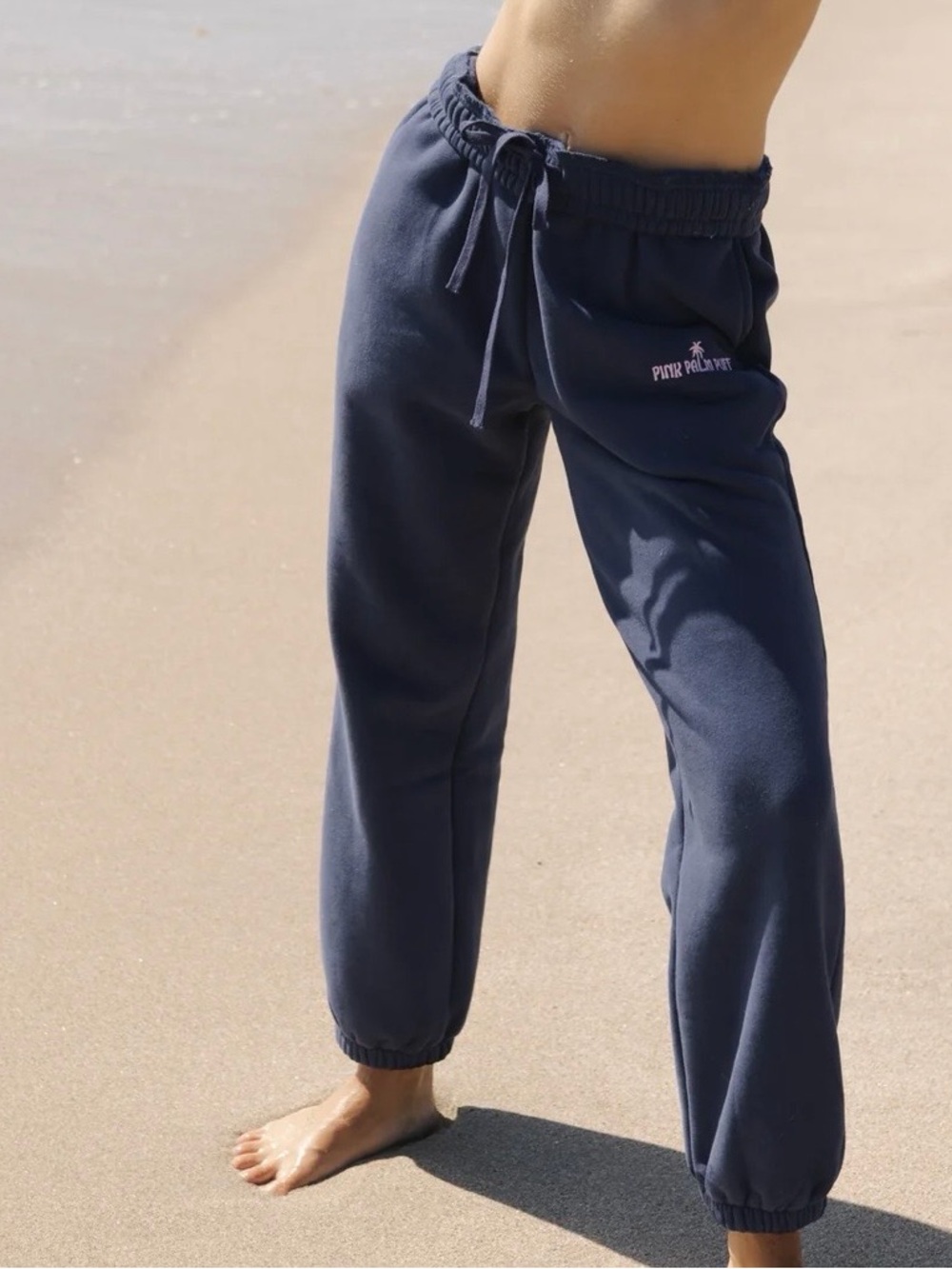 Pink Palm Puff Classic Sweatpants in Navy - Size Small